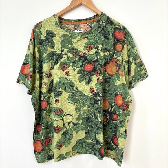 We The Free Sunshade Tee Slub Top Green Novelty Botanical Print Sz L Boho - Picture 2 of 9